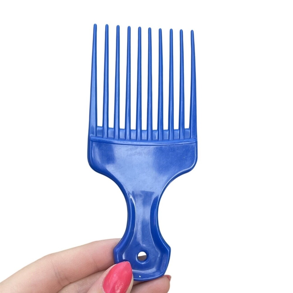 Vintage Blue‎ Lift Comb Hair Pick w/ Handle Retro Hair Care USA Unbreakable